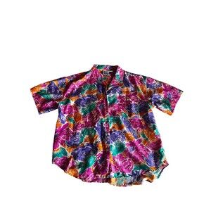 Vtg Max And Diane Colorful Bold Flower Printe Silk Button Up Size Large